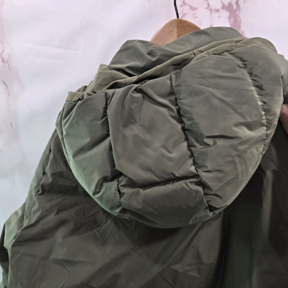 Jenni Kayne Down Coat Womens Medium Green Puffer Parka Hooded Long Midi - Picture 8 of 16